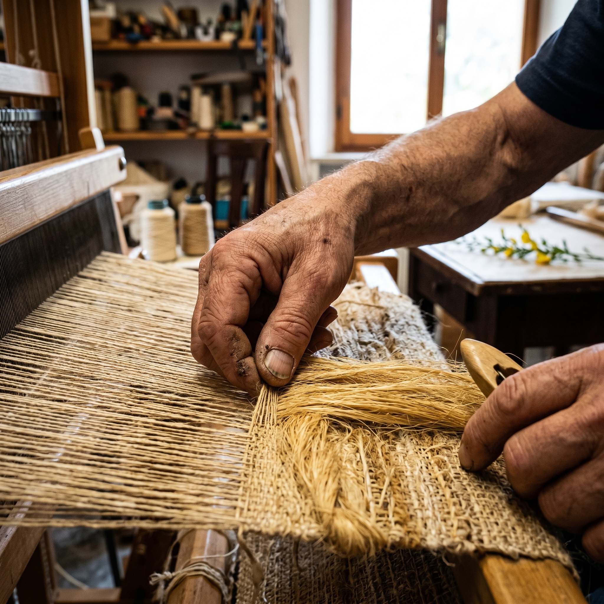 Detail of artisan hands executing a precise traditional gesture